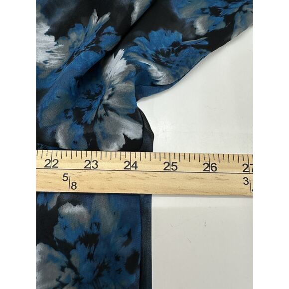 Womens AGB Blue Black Floral Sheer Henley Blouse Plus Size 3X - Picture 7 of 10